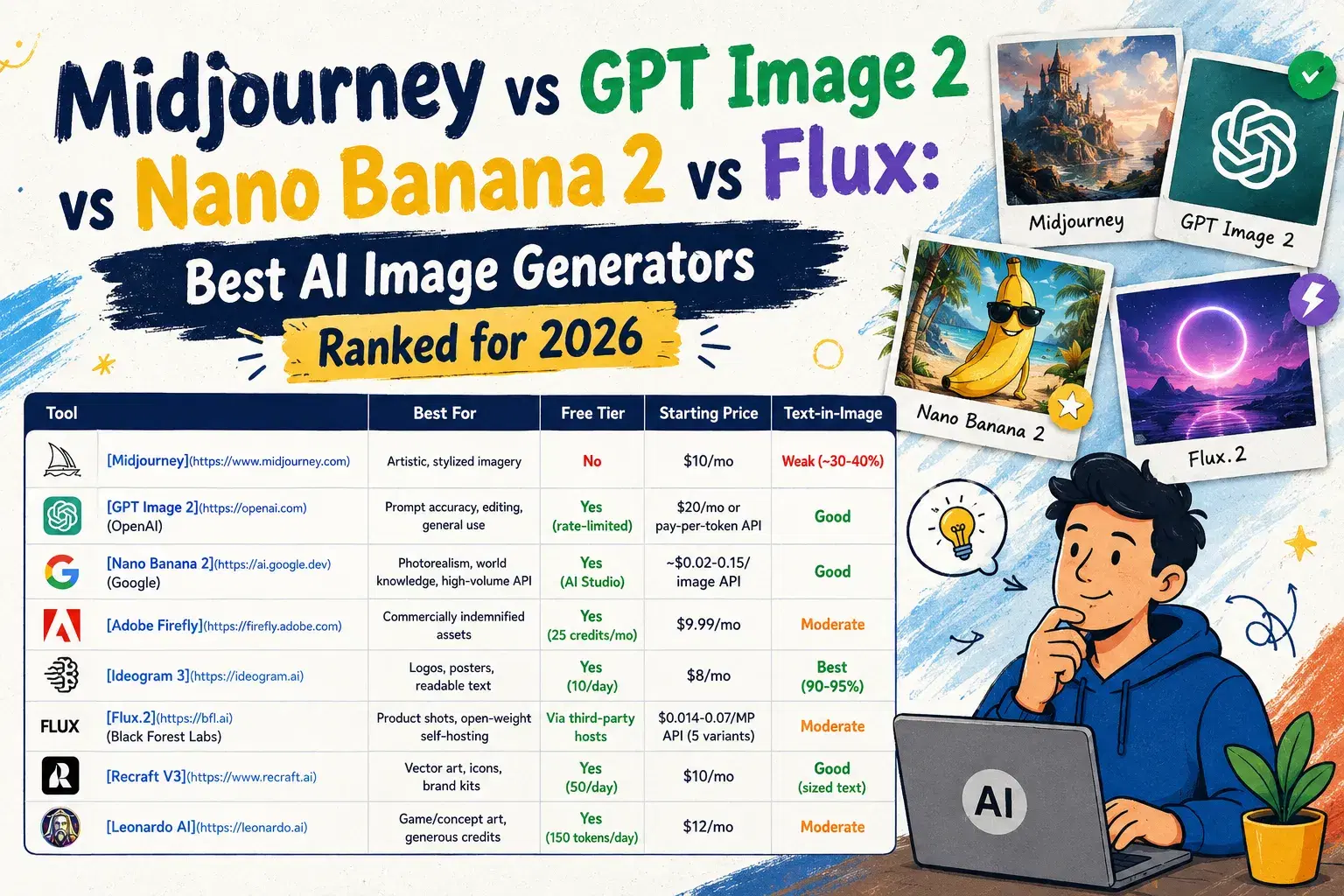 Midjourney vs GPT Image 2 vs Nano Banana 2 vs Flux: Best AI Image Generators Ranked for 2026