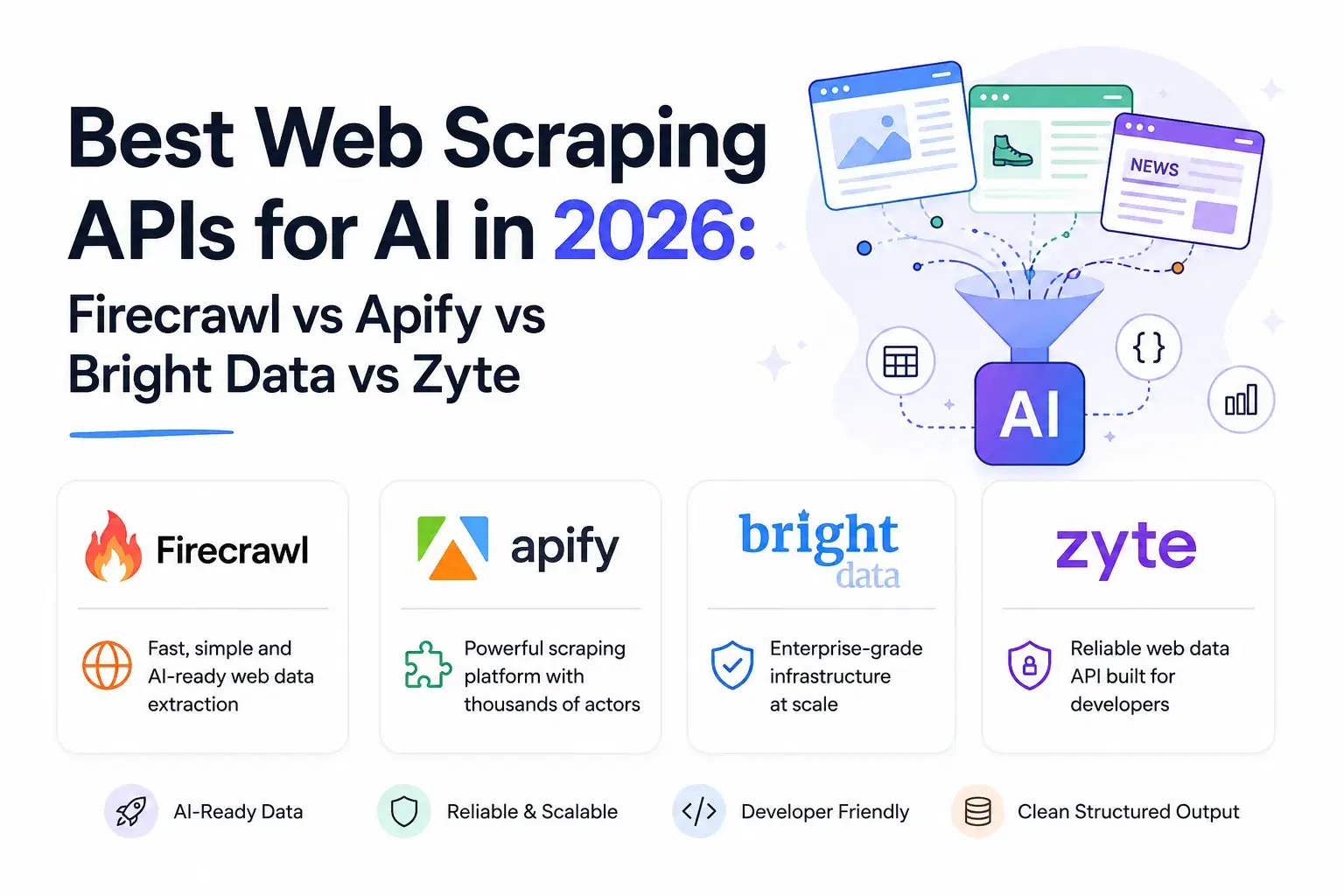 Best Web Scraping APIs for AI in 2026: Firecrawl vs Apify vs Bright Data vs Zyte