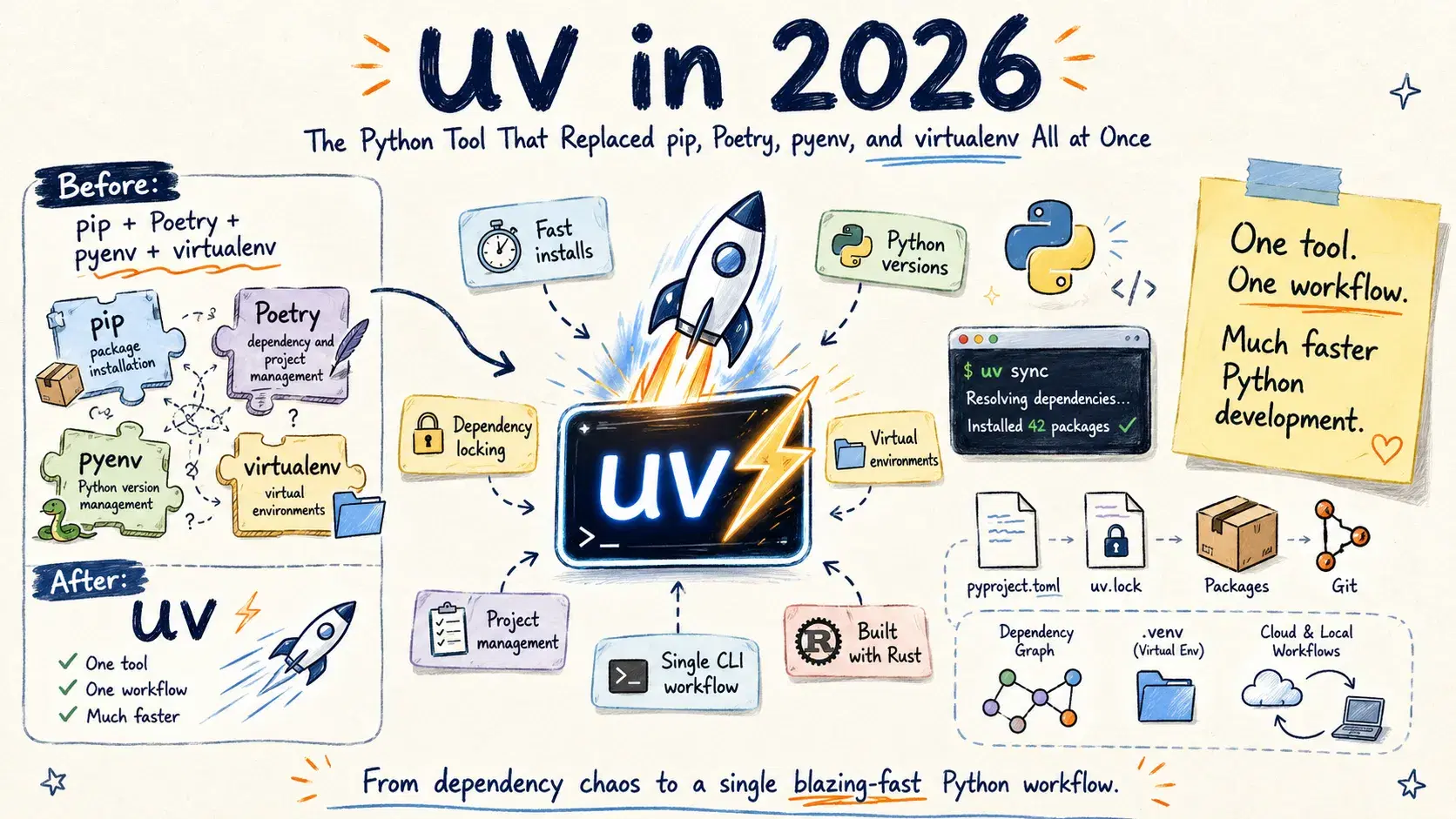 uv in 2026: The Python Tool That Replaced pip, Poetry, pyenv, and virtualenv All at Once