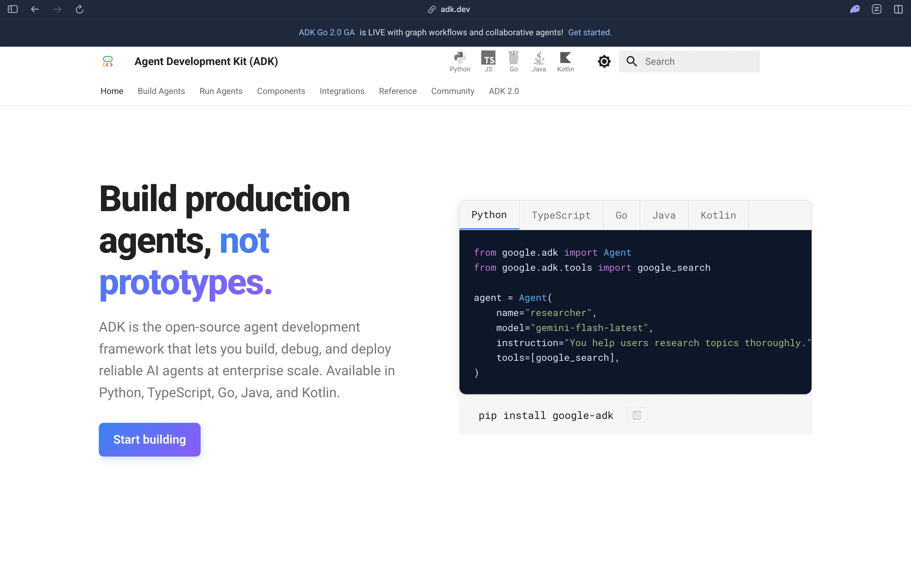 Google Agent Development Kit (ADK) with native A2A support