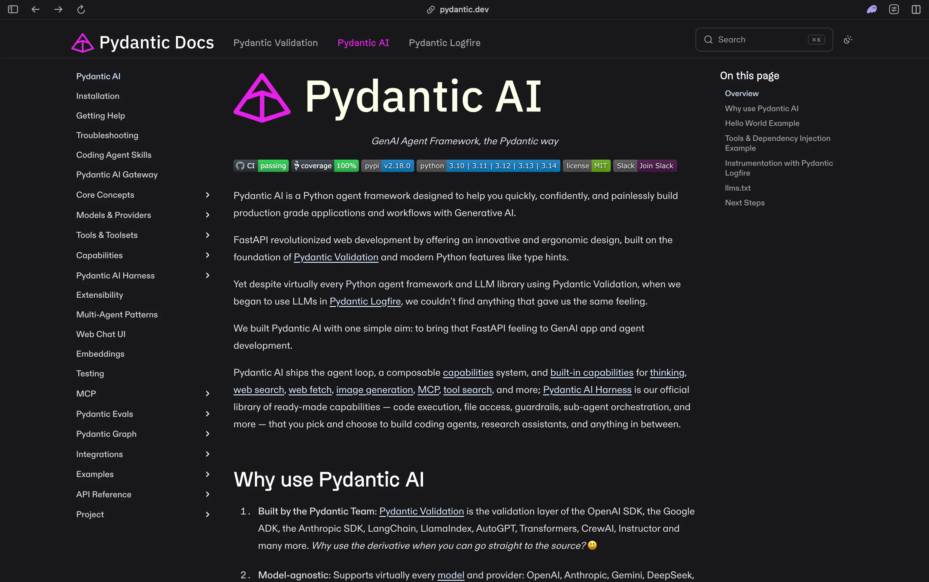 Pydantic AI type-safe Python agent framework