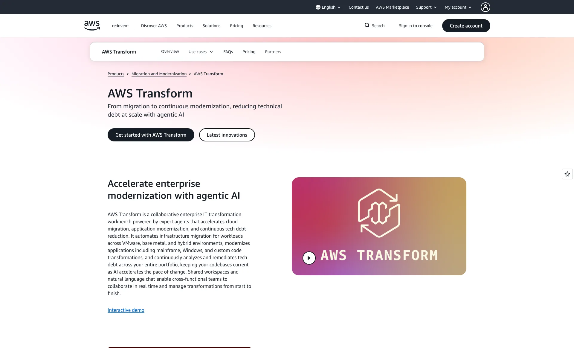 AWS Transform product page