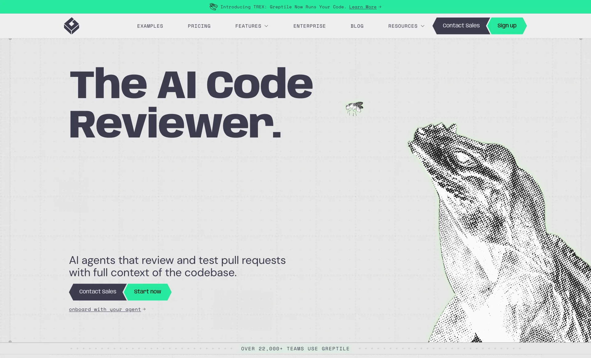 Greptile homepage positioning the product as an AI code reviewer