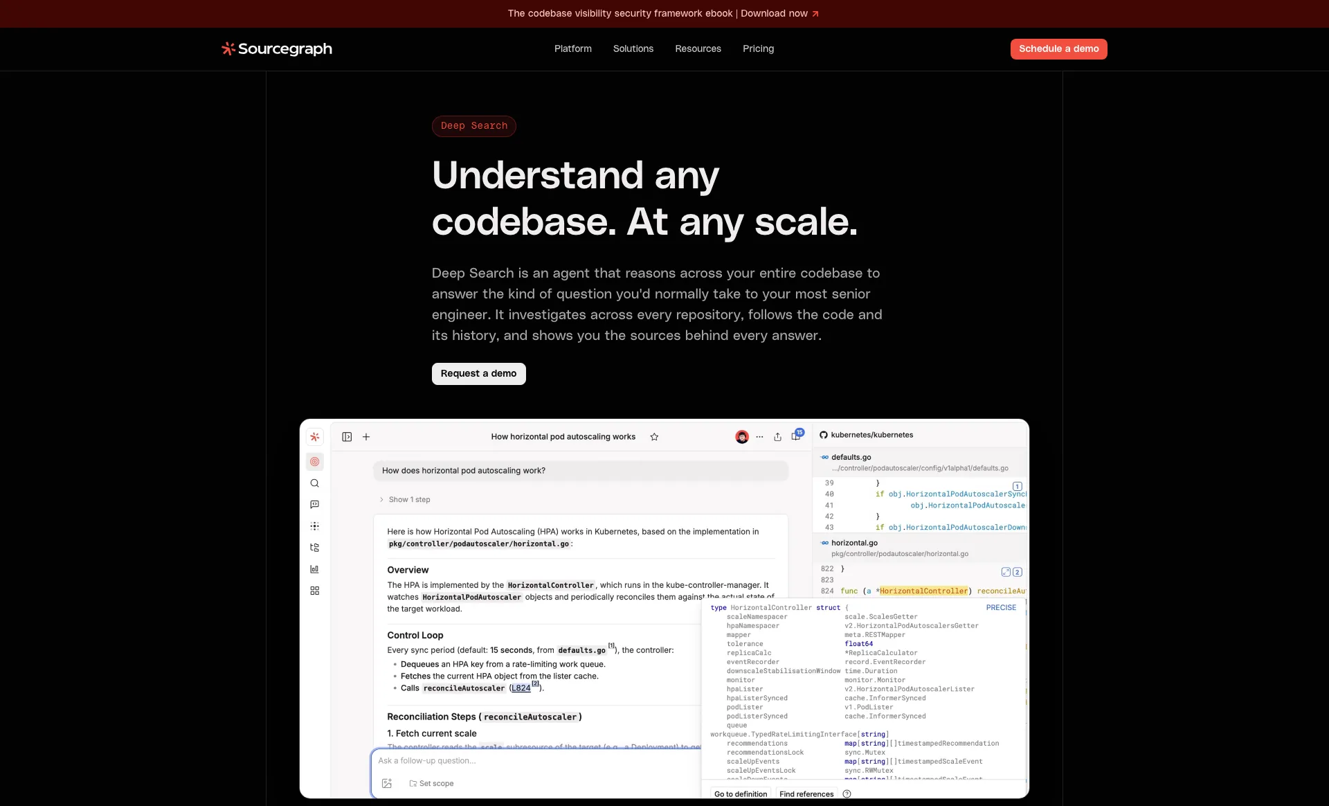 Sourcegraph Deep Search answering a cross-repository question with cited sources