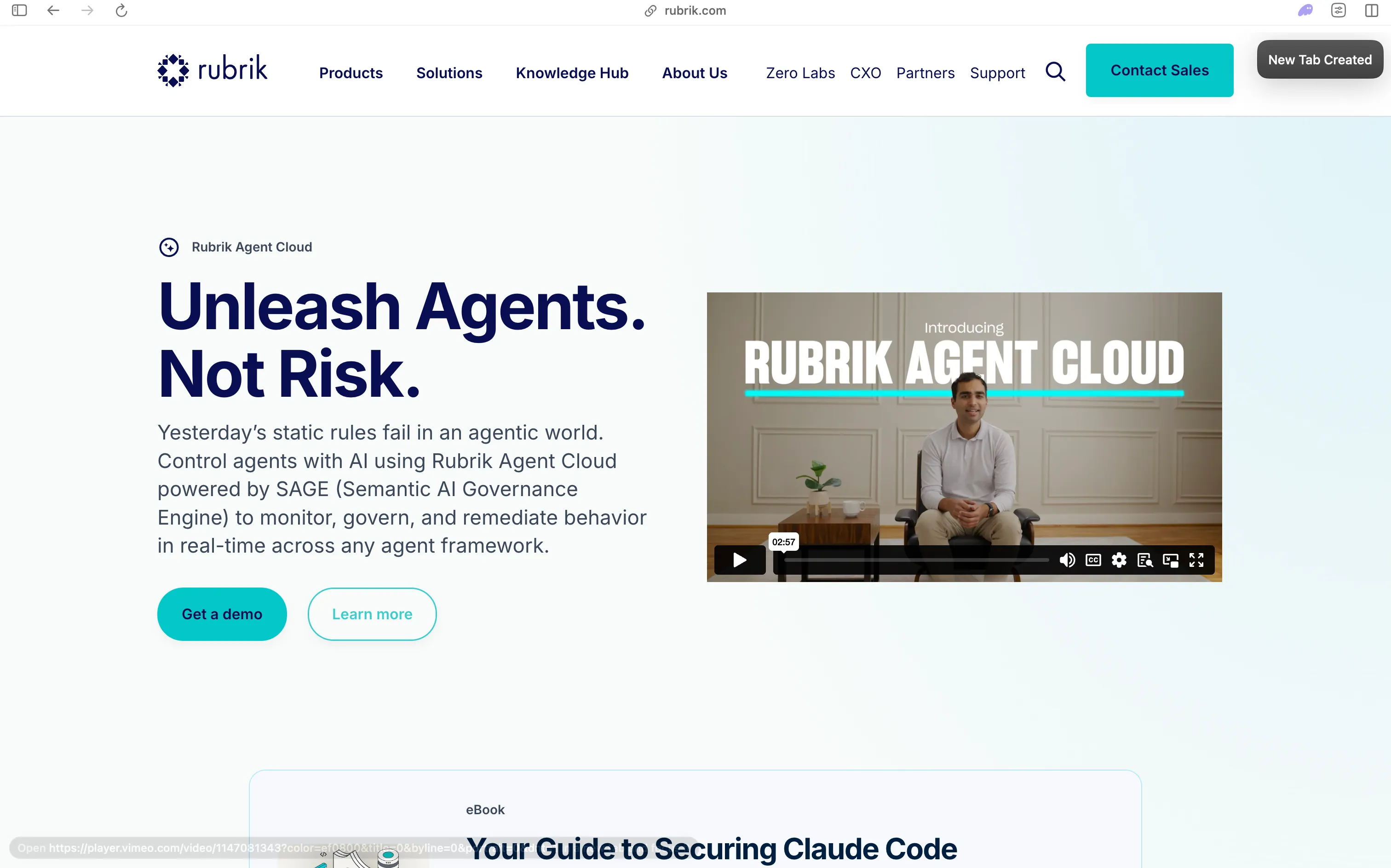 Rubrik Agent Cloud, "Unleash Agents. Not Risk.", the agent governance product that predibase.com now redirects to, powered by Rubrik's Semantic AI Governance Engine