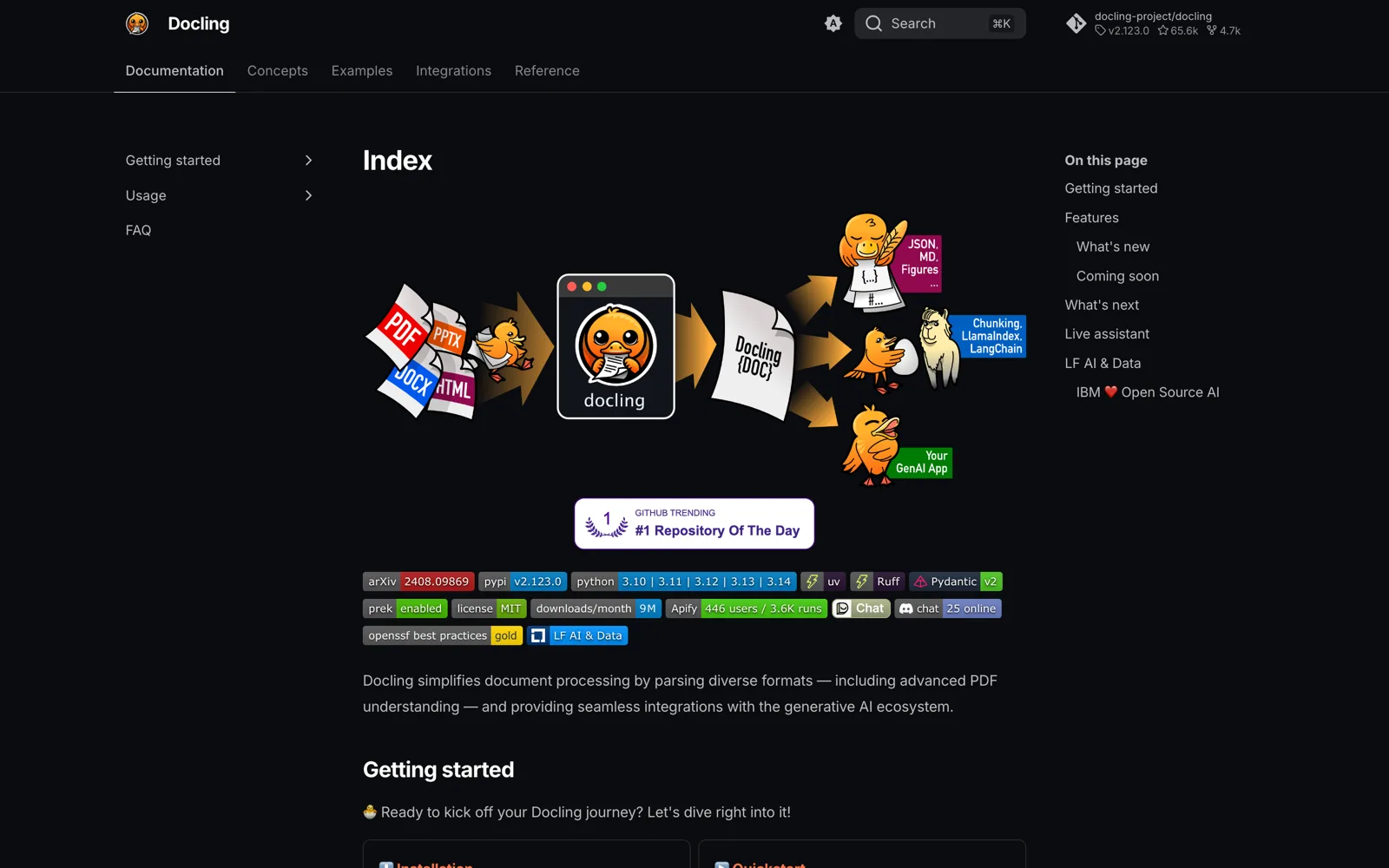 Docling open source document parsing library documentation site