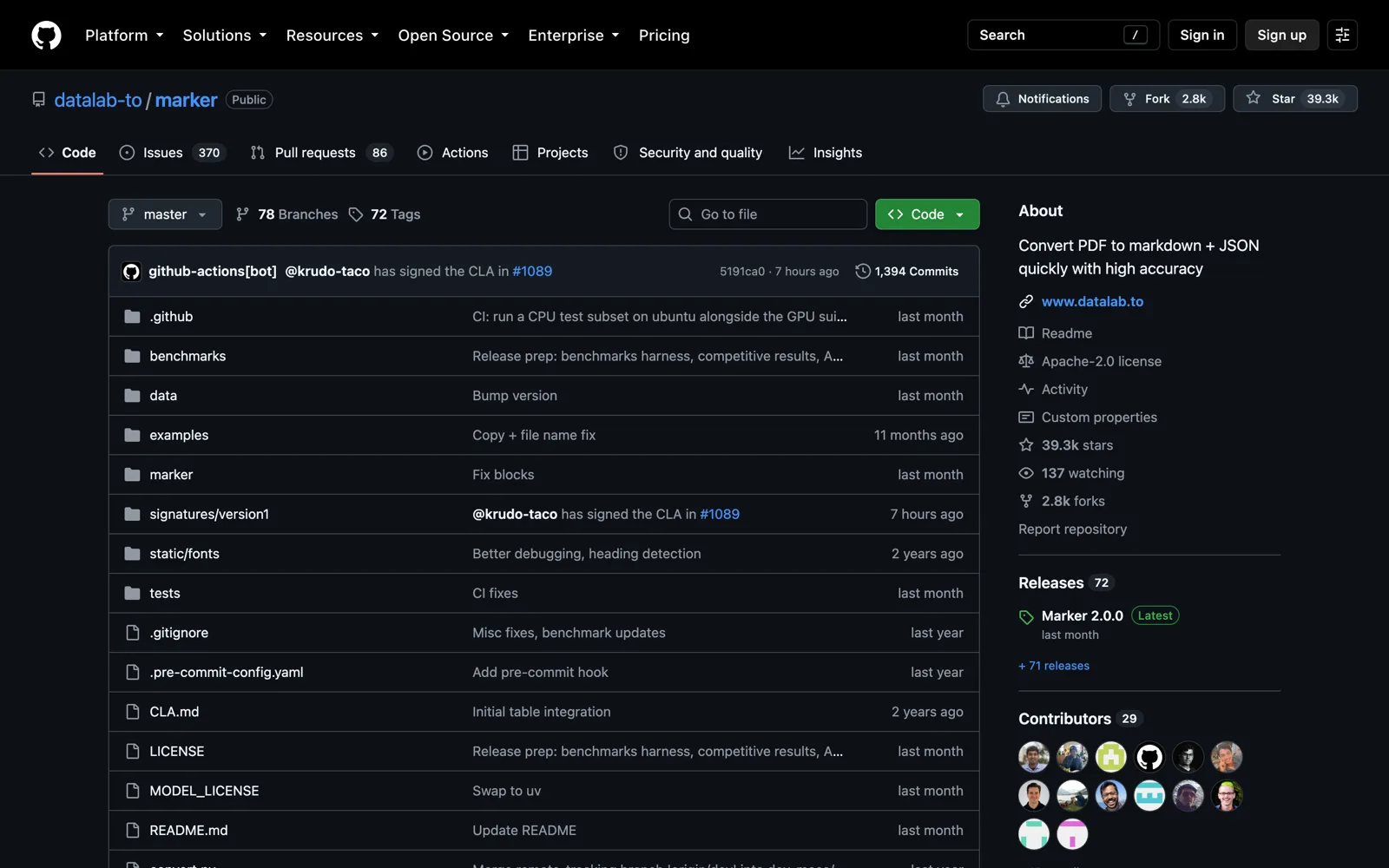 Datalab Marker PDF to markdown converter GitHub repository