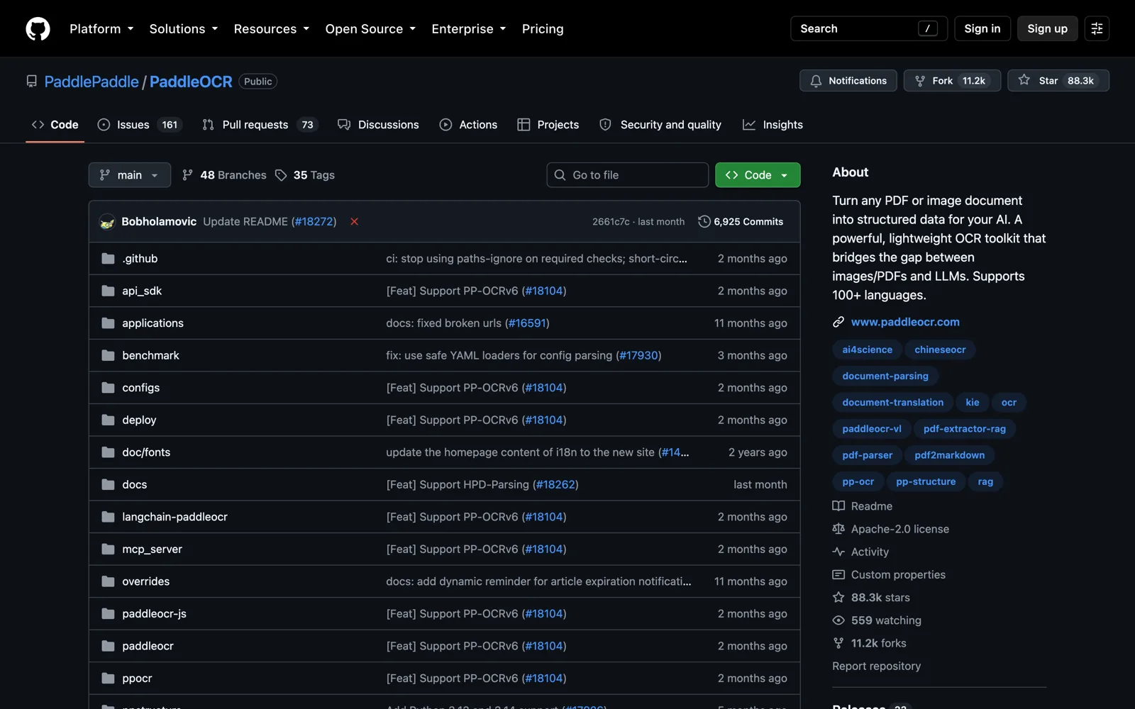 PaddleOCR open source OCR toolkit GitHub repository