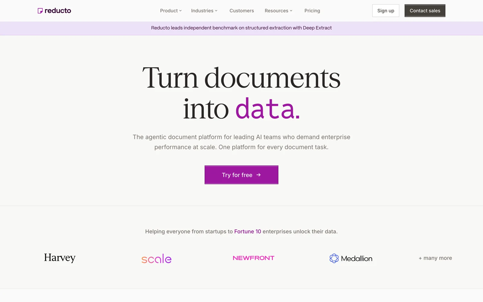 Reducto agentic document parsing platform homepage