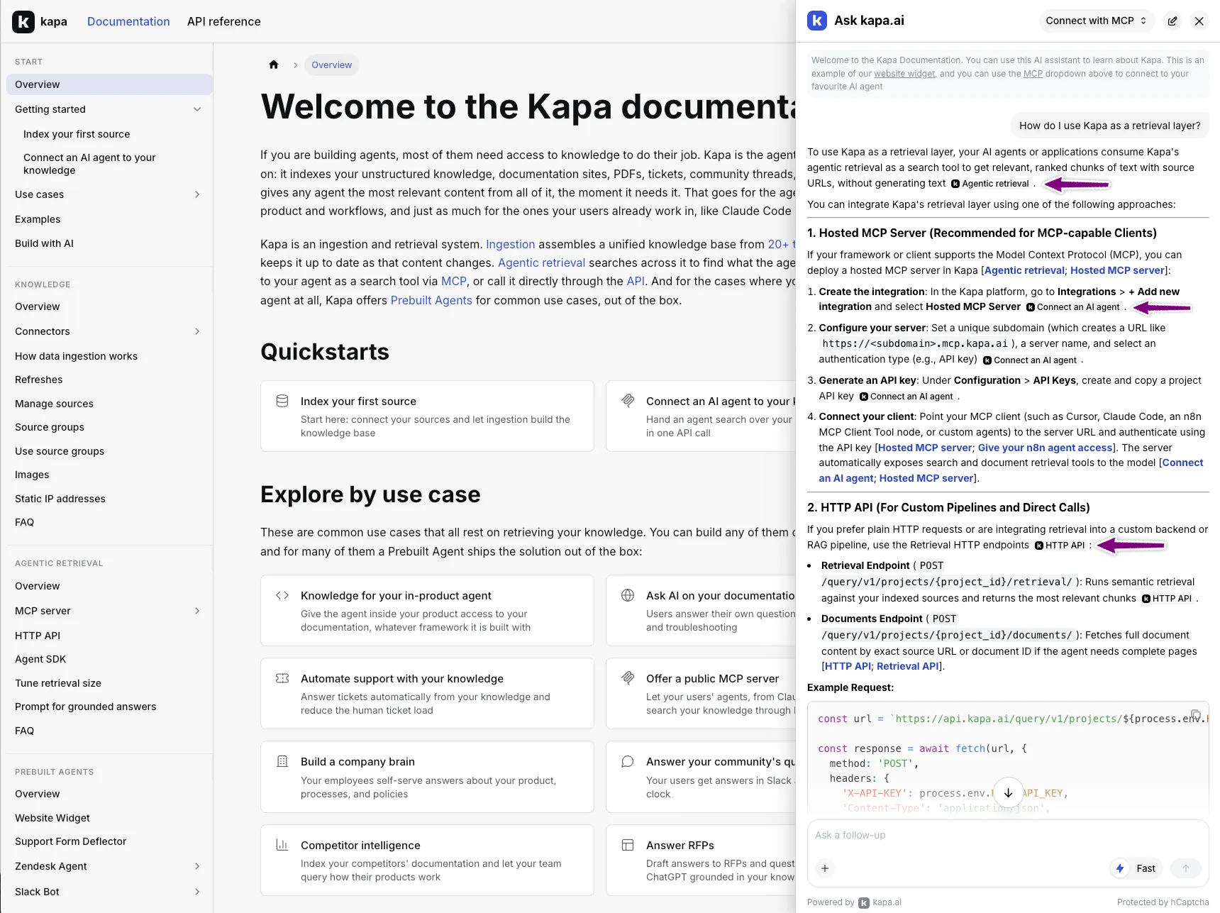 Kapa.ai grounded answer with inline citations back to the source documentation