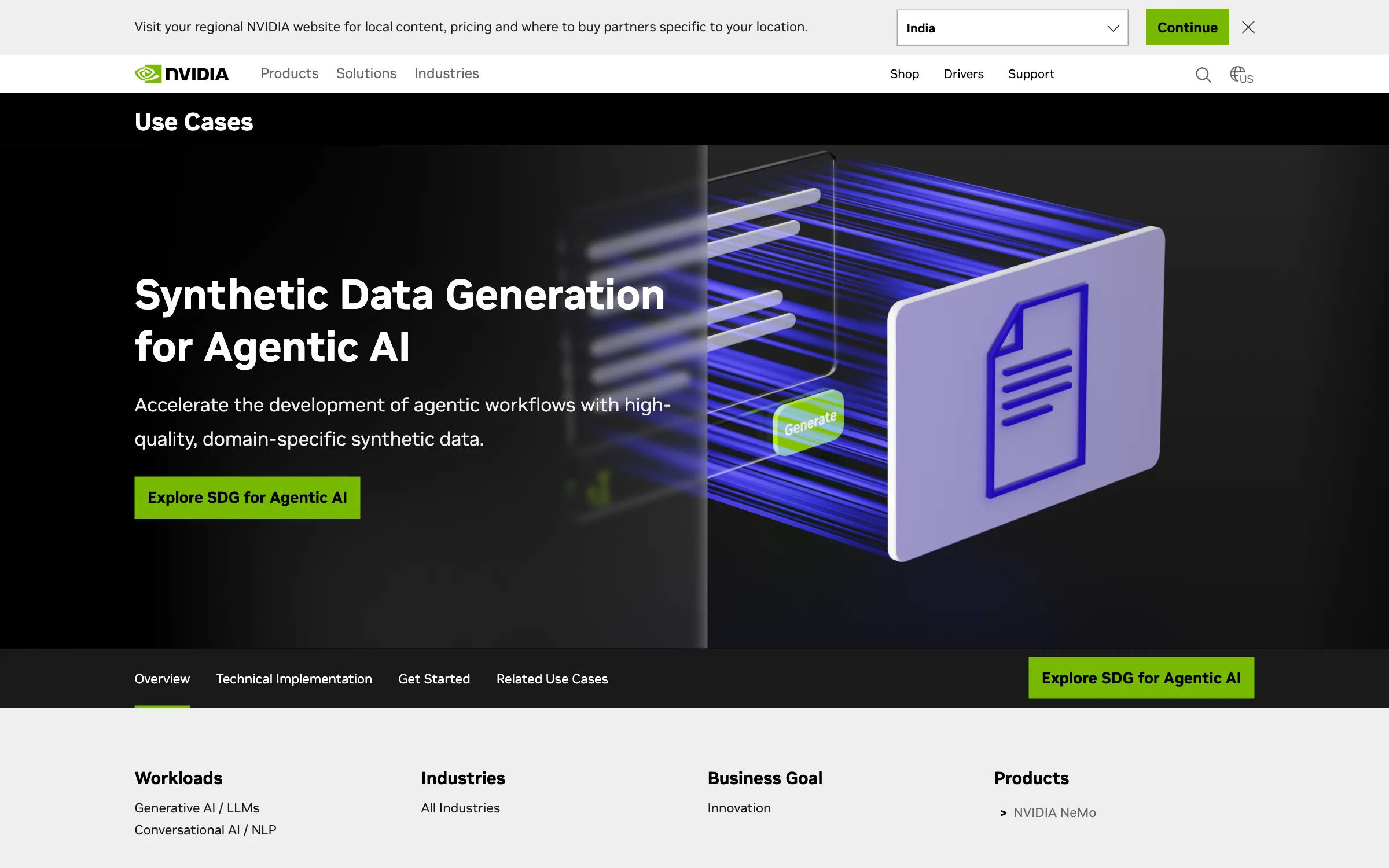 NVIDIA's synthetic data generation page, pointing developers to NeMo Data Designer and citing a Gartner projection about synthetic customer data adoption