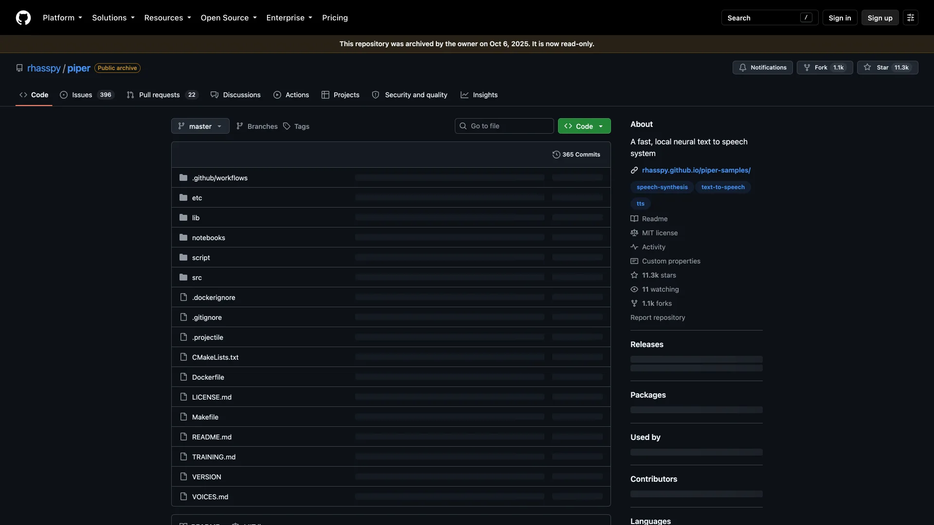 Archived rhasspy/piper repository on GitHub