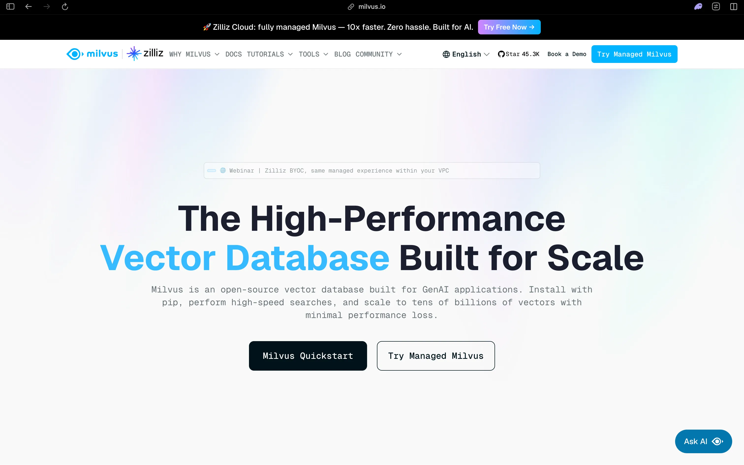 Milvus distributed billion-scale vector database with GPU acceleration