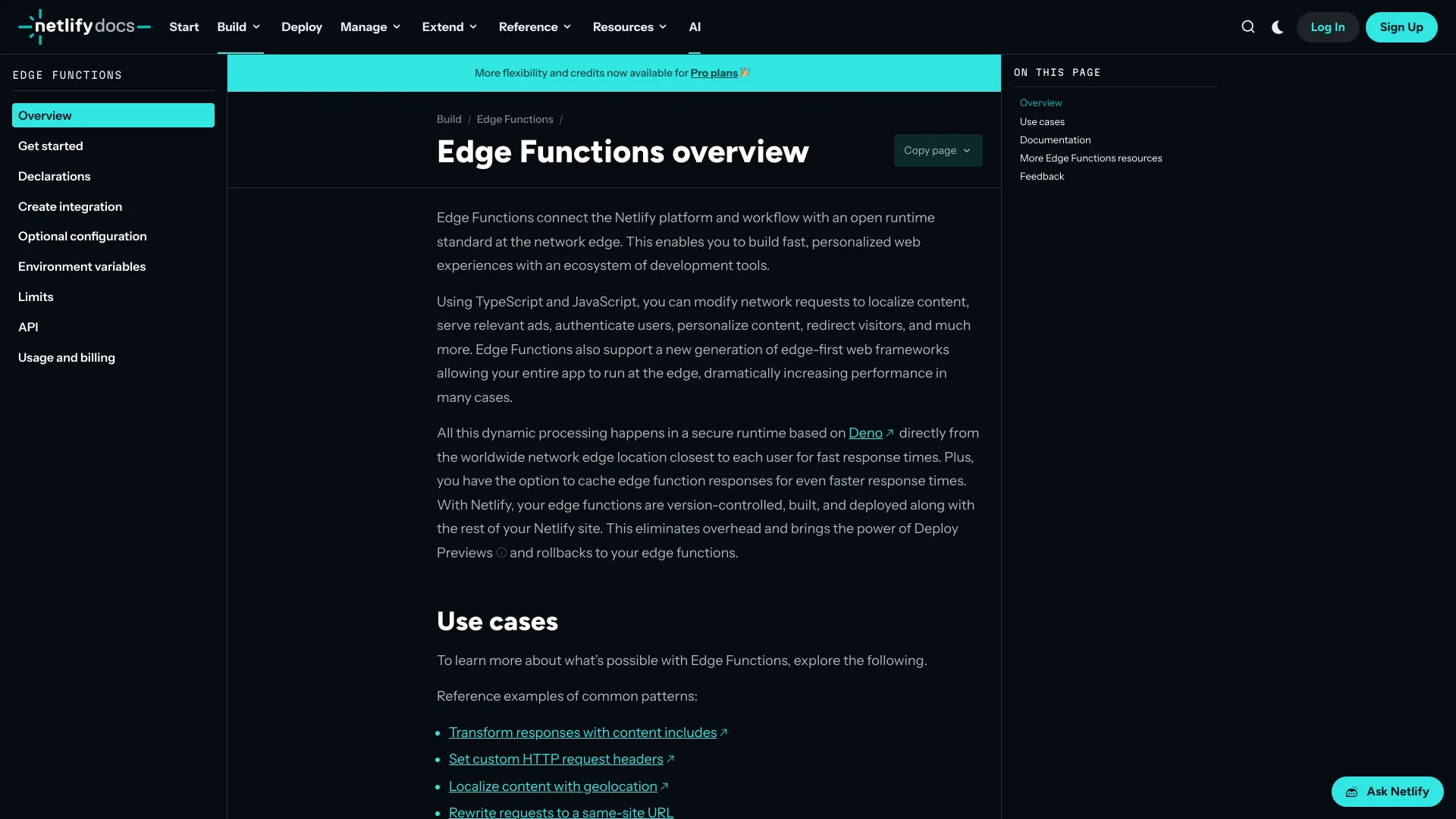 Netlify Edge Functions documentation describing a secure runtime based on Deno