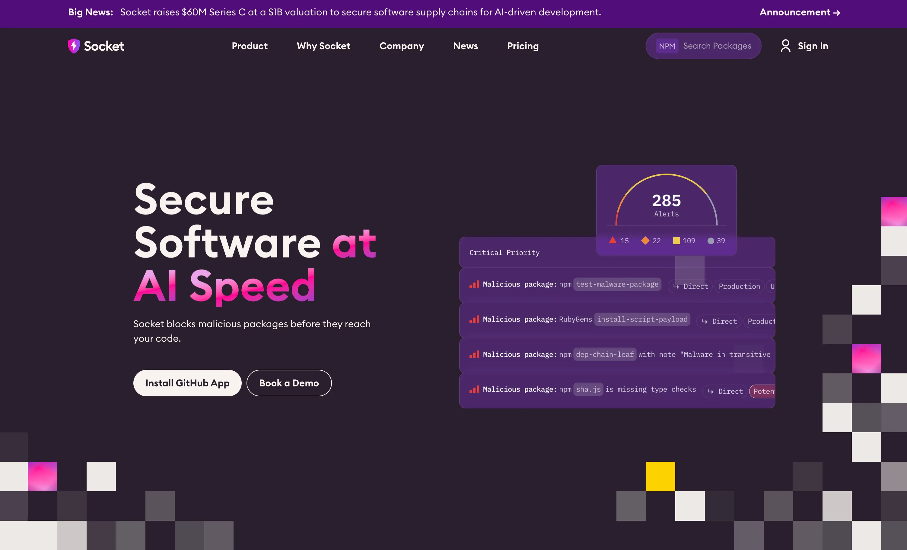 Socket supply chain security and dependency analysis