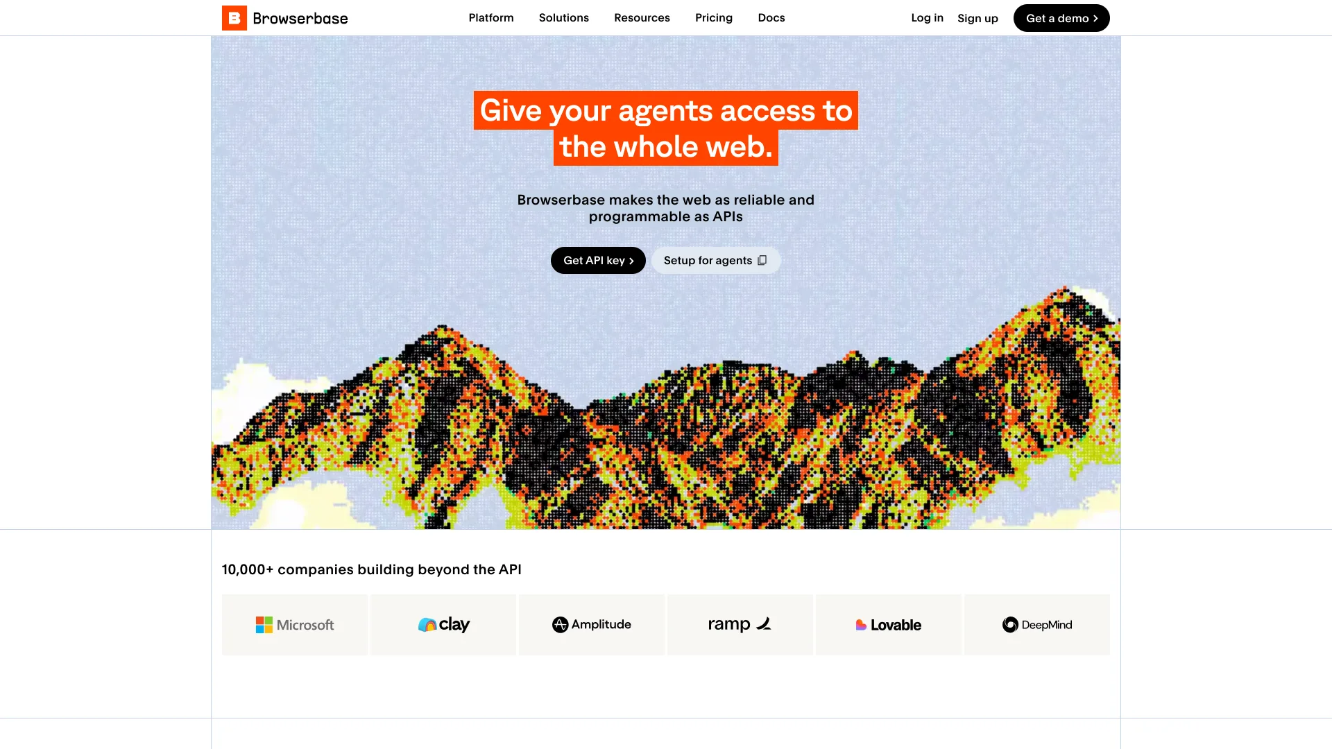 Browserbase homepage reading "Give your agents access to the whole web" above a row of customer logos