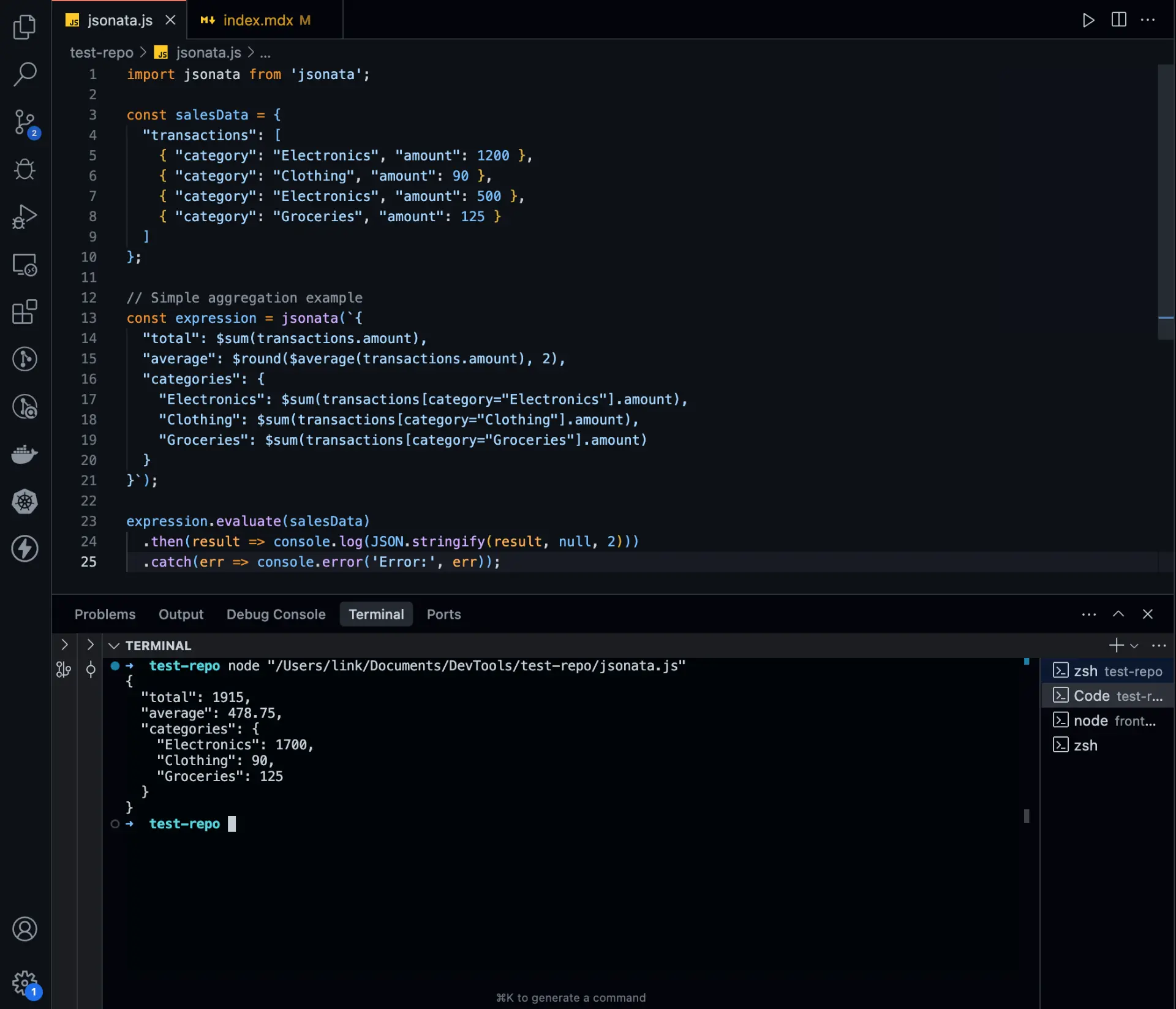 Data Aggregation and Analysis with JSONata
